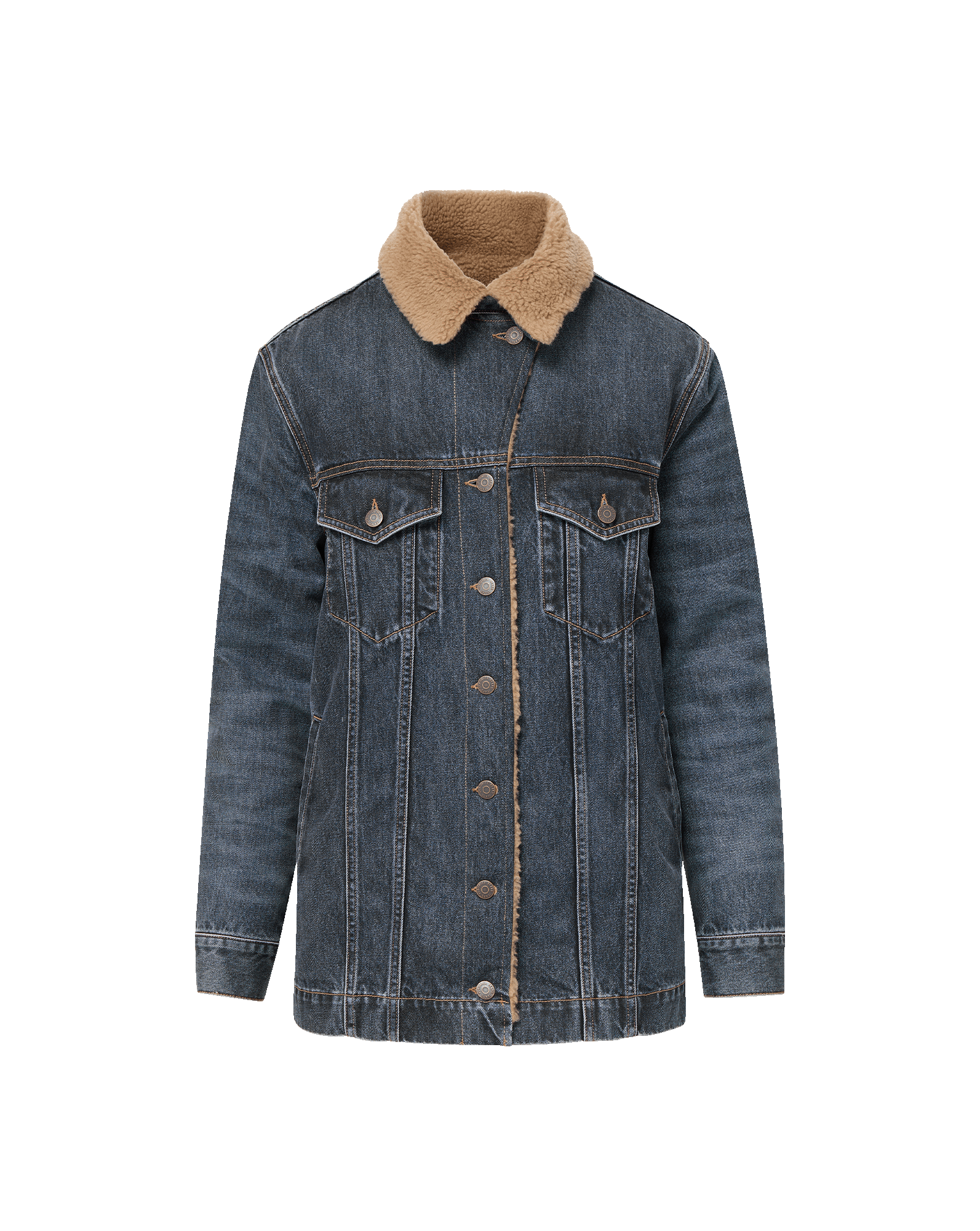 Donna Sherpa Denim Jacket in Medium Blue Wash | Veronica Beard