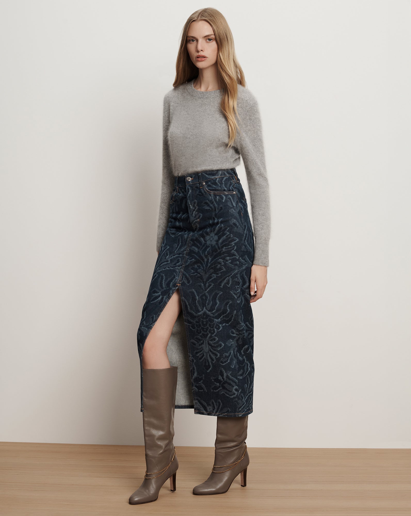 Veronica Beard Devorah Denim Maxi Skirt - Indigo Damask