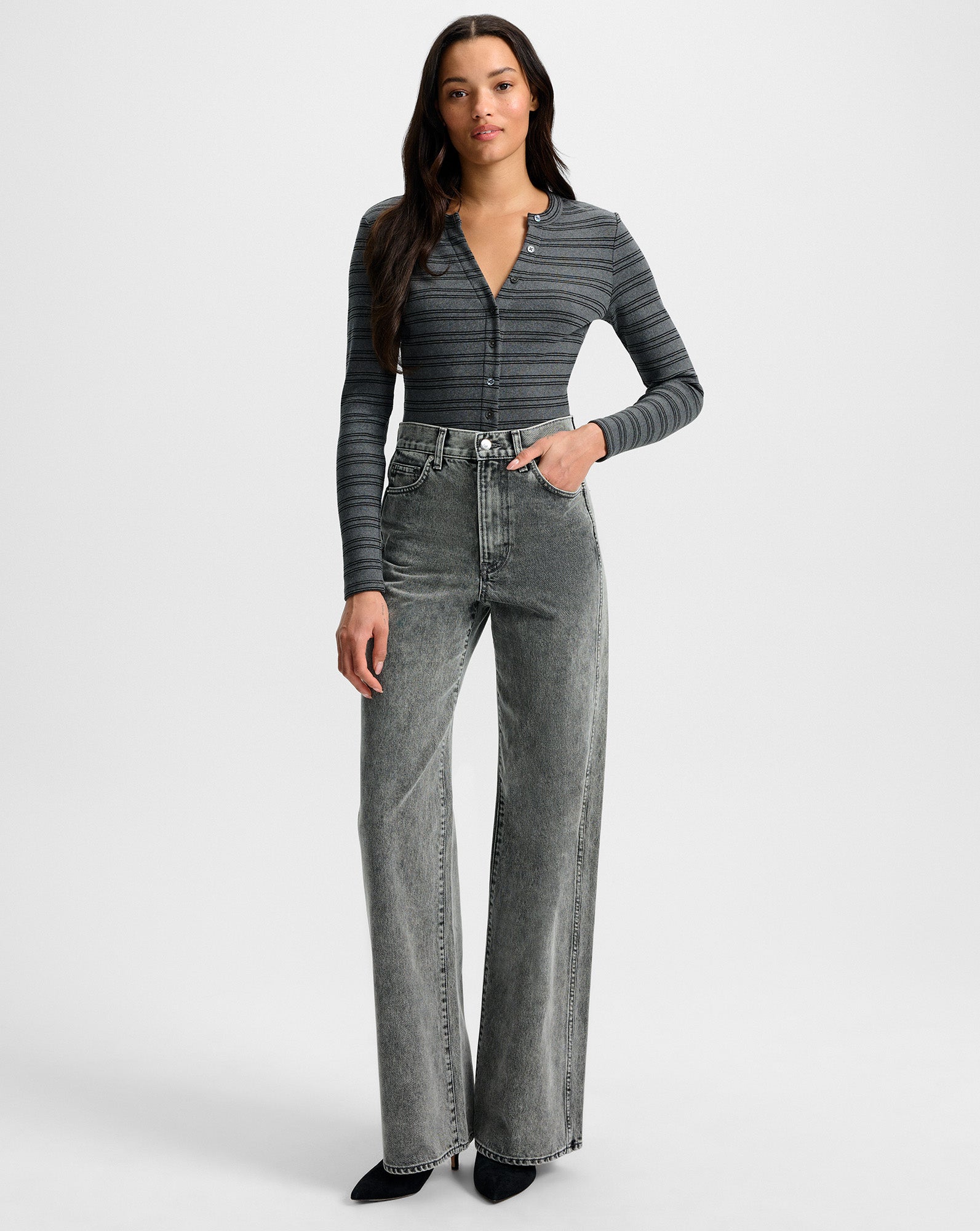 Taylor Wide-Leg Jean in Grey Volcanic Dust | Veronica Beard