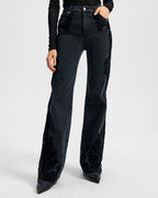 Veronica Beard Crosbie Embroidered Slim Wide-Leg Jean - Washed Onyx