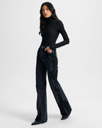 Veronica Beard Crosbie Embroidered Slim Wide-Leg Jean - Washed Onyx