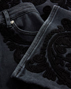 Veronica Beard Crosbie Embroidered Slim Wide-Leg Jean - Washed Onyx