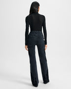 Veronica Beard Crosbie Embroidered Slim Wide-Leg Jean - Washed Onyx