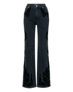 Veronica Beard Crosbie Embroidered Slim Wide-Leg Jean - Washed Onyx