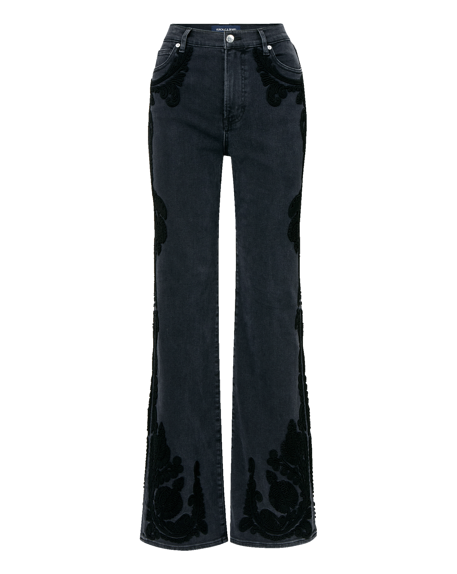 Crosbie Embroidered Slim Wide-Leg Jean in Washed Black Onyx