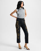 Veronica Beard Daniela Embellished Straight-Leg Jean - Washed Onyx
