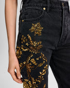 Veronica Beard Daniela Embellished Straight-Leg Jean - Washed Onyx