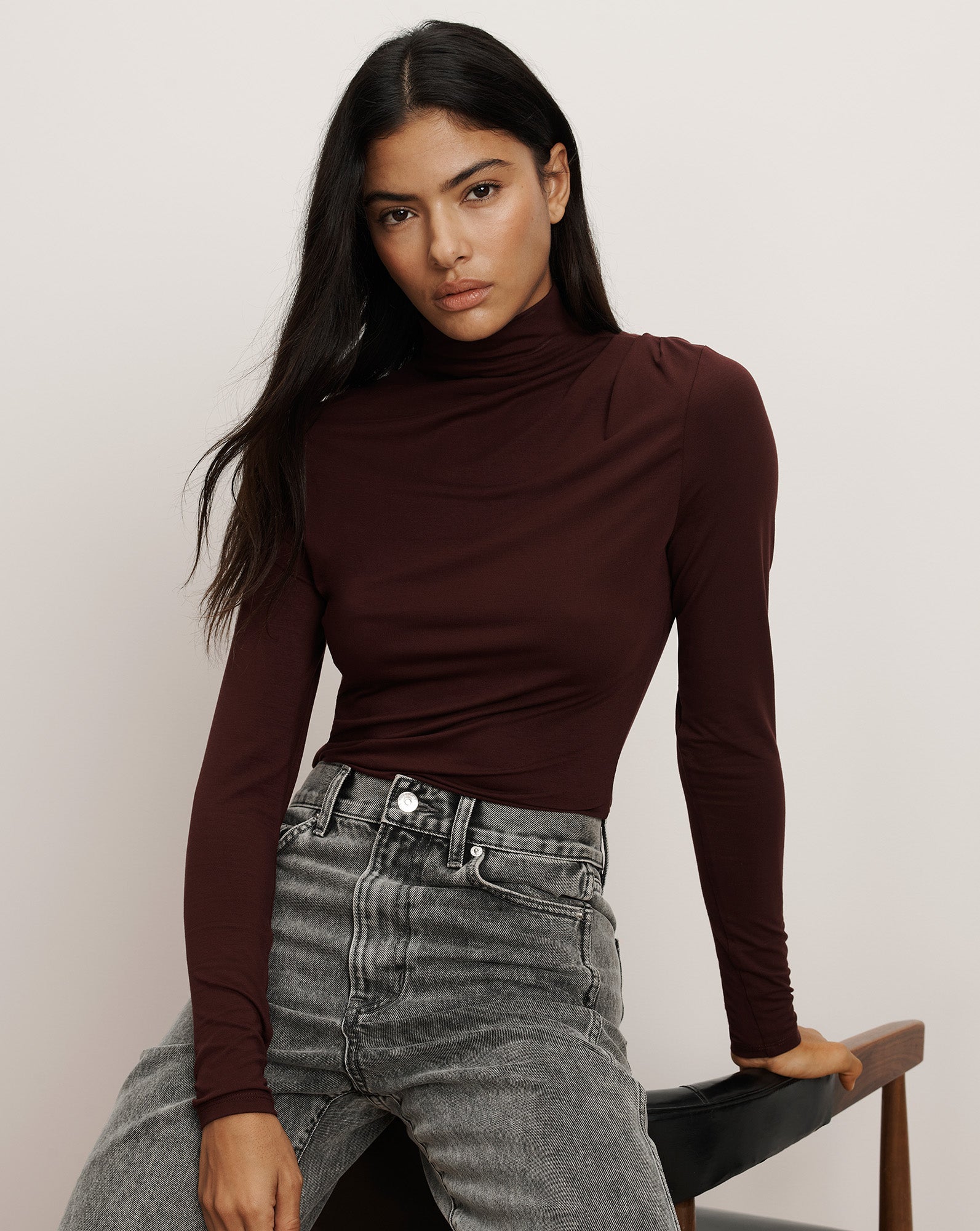 Veronica Beard Mylie Mock-Neck Top - Raisin