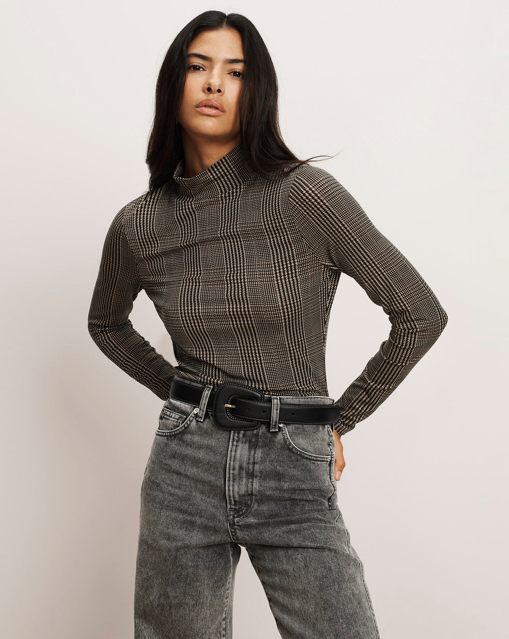 Veronica Beard Nate Mock-Neck Top - Dark Acorn Multi