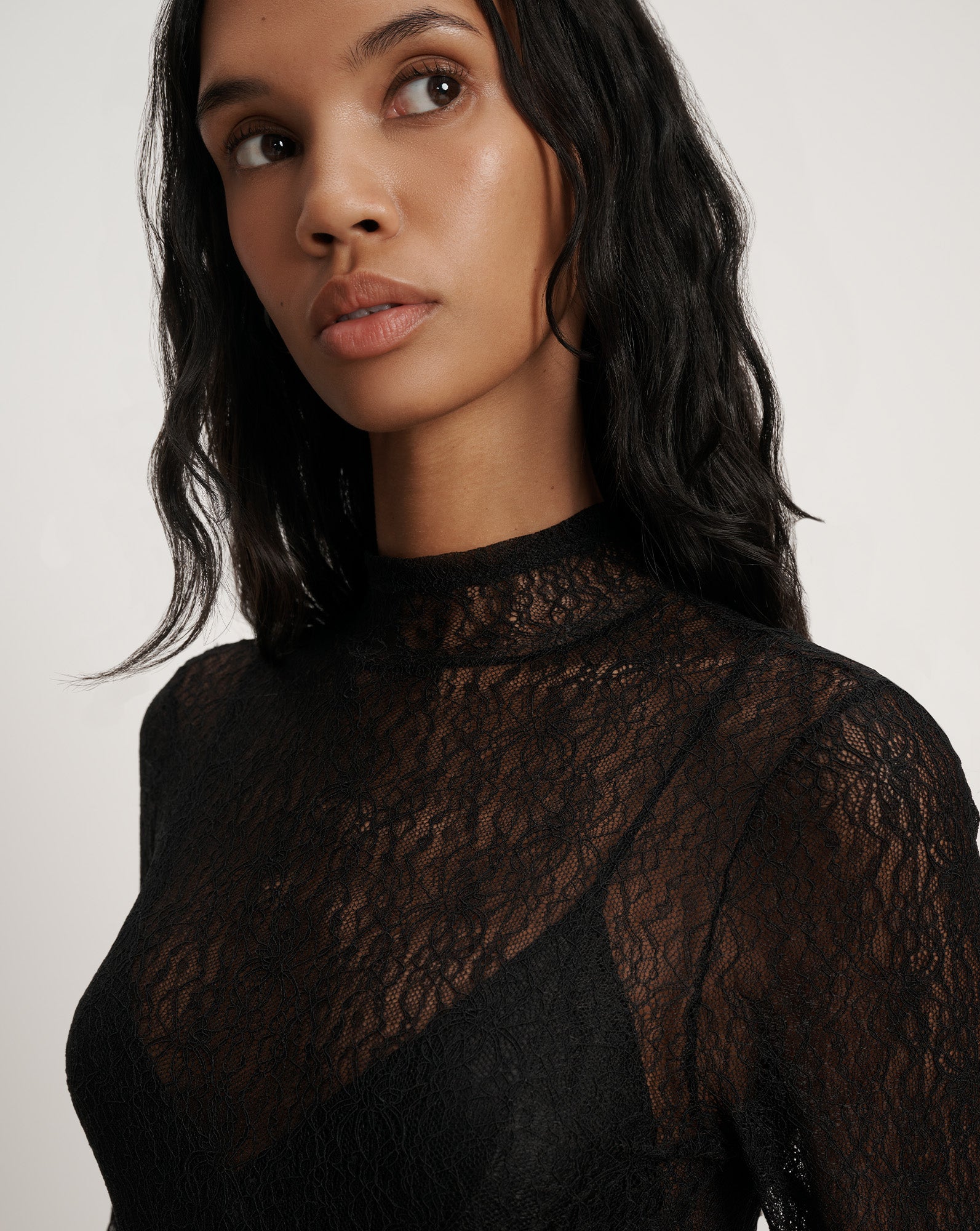 Nate Lace Mock-Neck Top in Black Lace | Veronica Beard