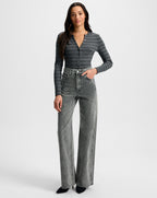 Veronica Beard Dilia Striped Button-Down T-Shirt - Heather Grey/Black