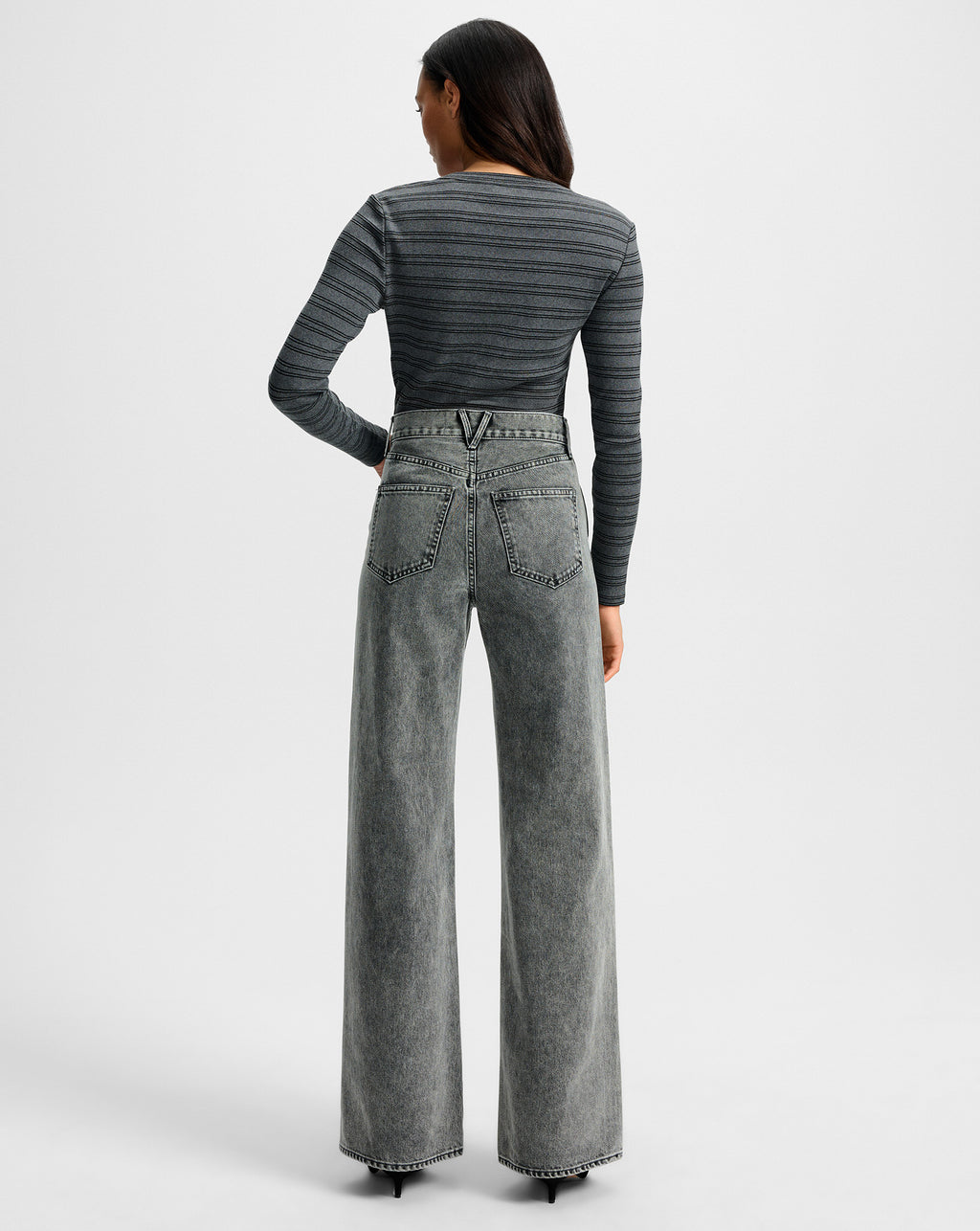 Veronica Beard Dilia Striped Button-Down T-Shirt - Heather Grey/Black