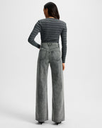 Veronica Beard Dilia Striped Button-Down T-Shirt - Heather Grey/Black