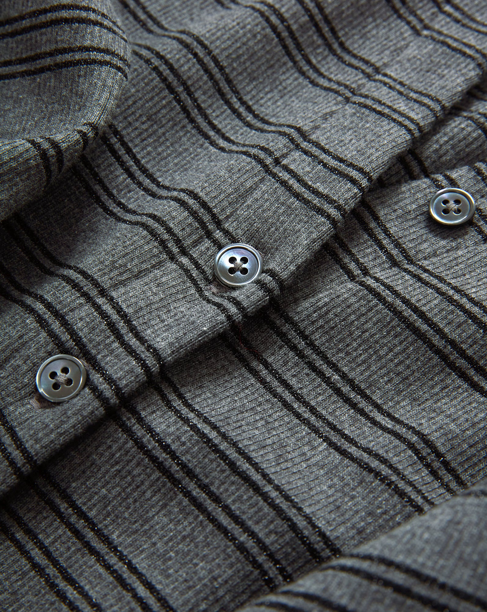 Veronica Beard Dilia Striped Button-Down T-Shirt - Heather Grey/Black