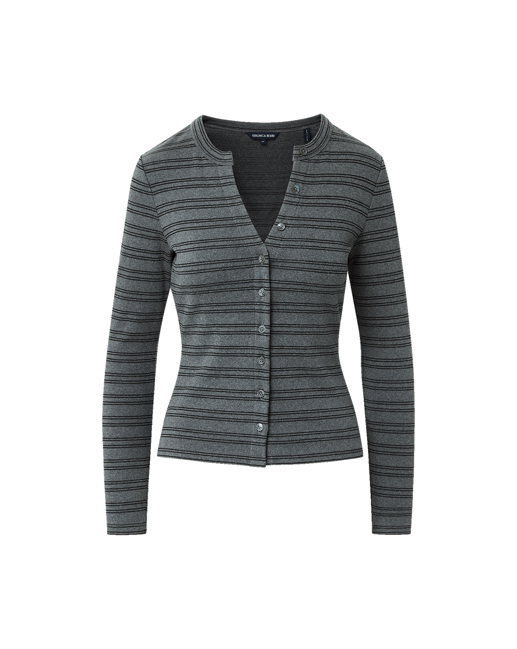 Veronica Beard Dilia Striped Button-Down T-Shirt - Heather Grey/Black