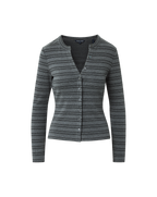 Veronica Beard Dilia Striped Button-Down T-Shirt - Heather Grey/Black