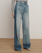 Veronica Beard Taylor Color-Block Wide-Leg Jean - Cloudy Colorblock