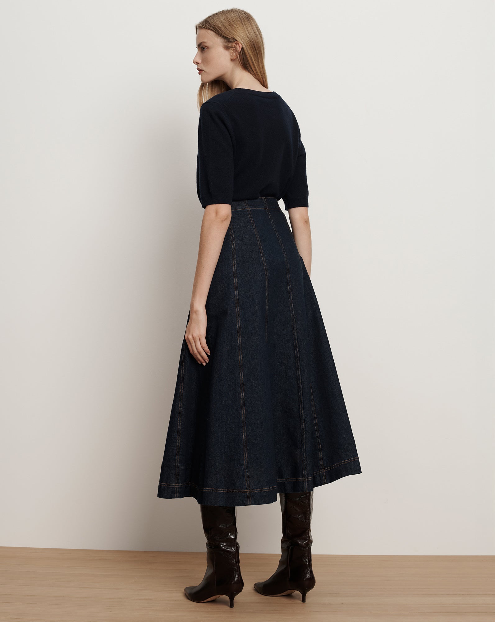 Alix Denim Jean Midi Skirt in Dark Wash Denim Indigo Rinse