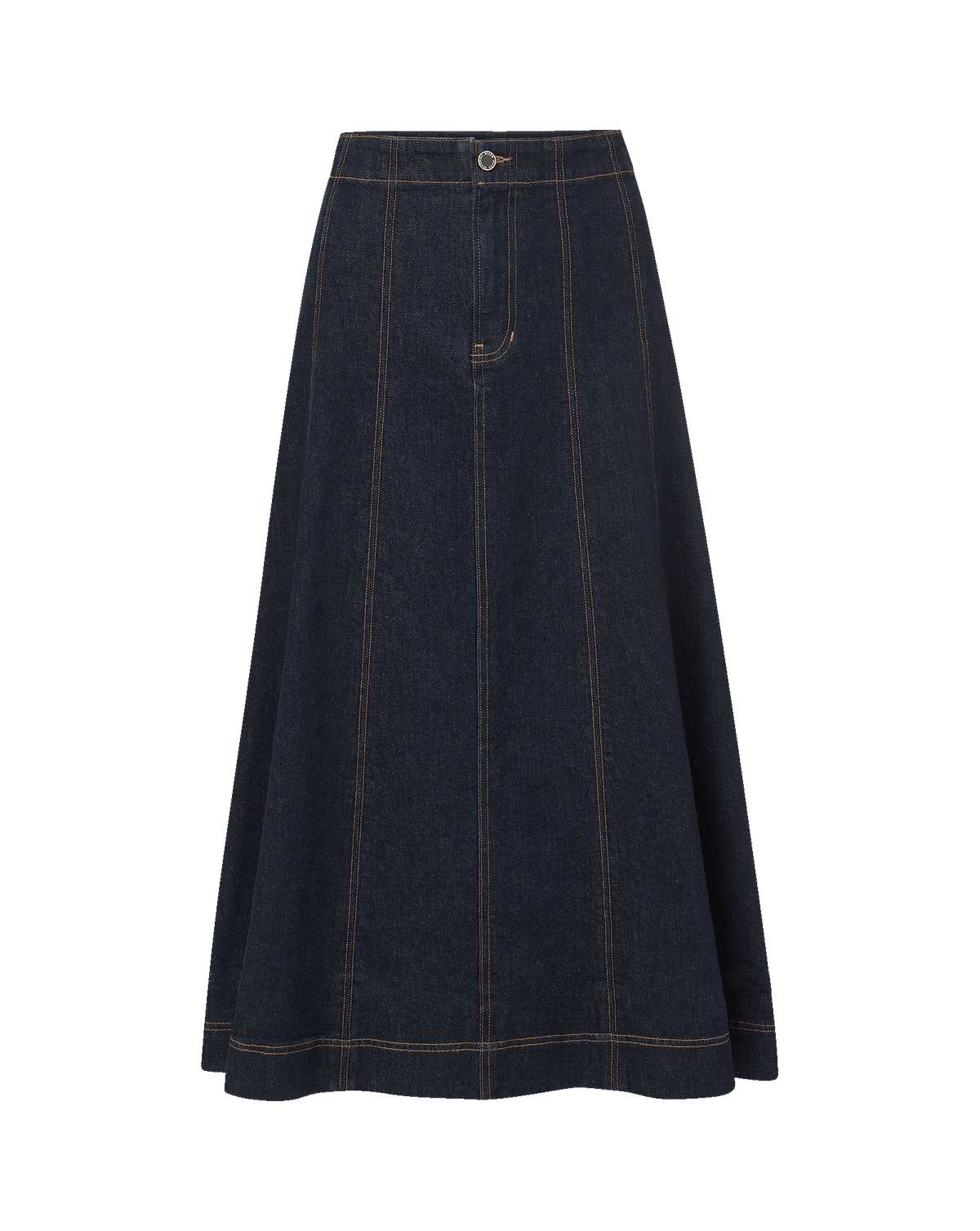 Alix Denim Jean Midi Skirt in Dark Wash Denim Indigo Rinse