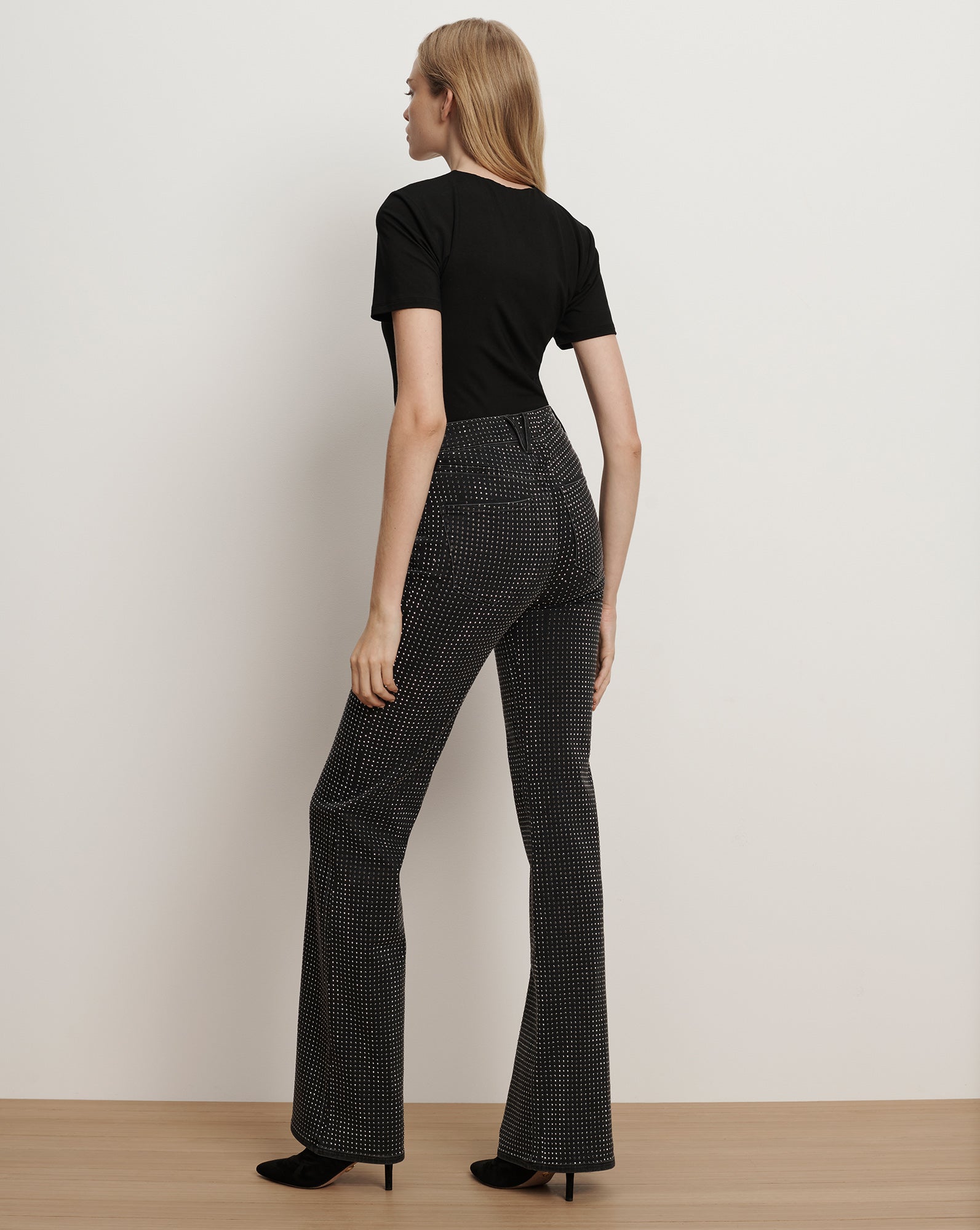 Veronica Beard Crosbie Rhinestone Slim Wide-Leg Jean - Washed Onyx