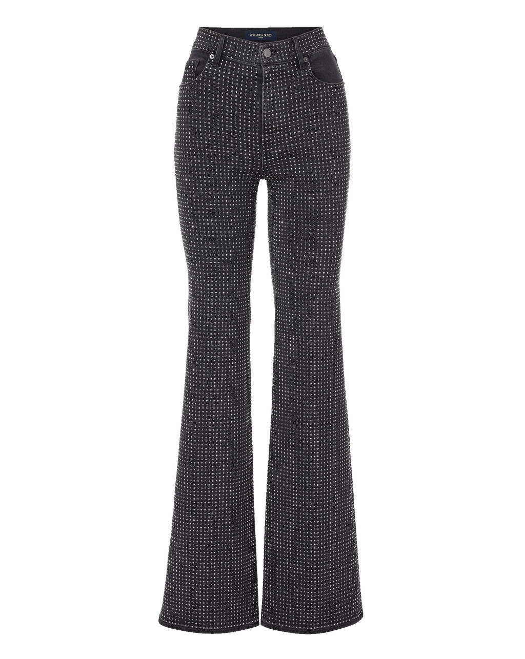 Veronica Beard Crosbie Rhinestone Slim Wide-Leg Jean - Washed Onyx
