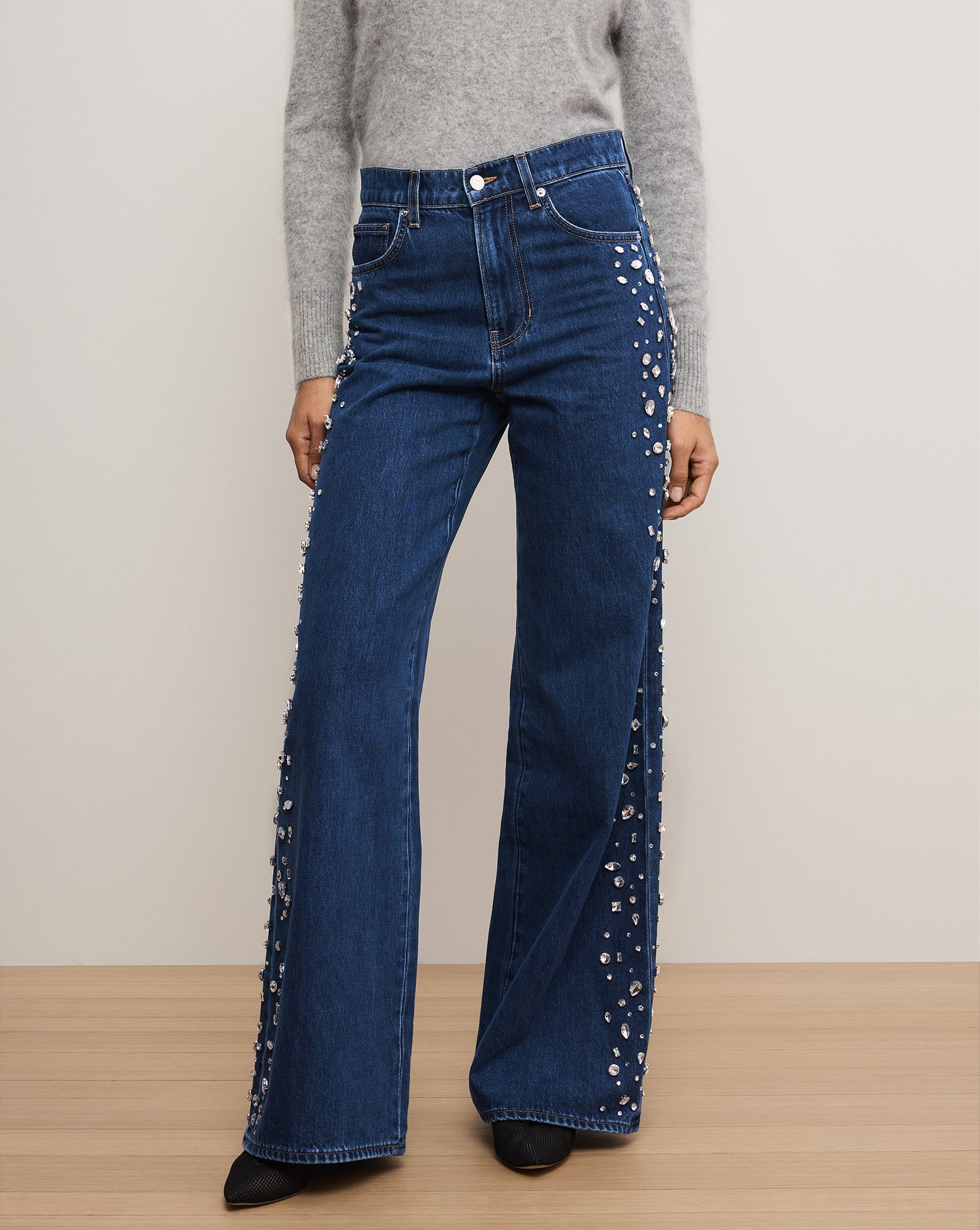 Kasey Embellished Wide-Leg Jean in Stoned Bright Blue | Veronica Beard