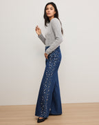 Veronica Beard Kasey Embellished Wide-Leg Jean - Stoned Bright Blue