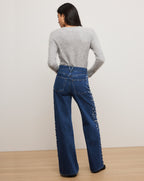 Veronica Beard Kasey Embellished Wide-Leg Jean - Stoned Bright Blue