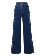 Veronica Beard Kasey Embellished Wide-Leg Jean - Stoned Bright Blue