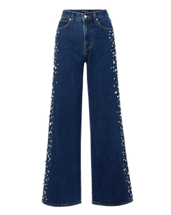 Veronica Beard Kasey Embellished Wide-Leg Jean - Stoned Bright Blue