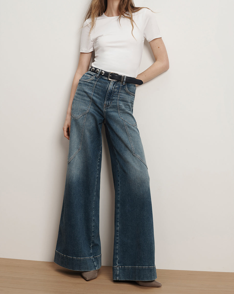 Freddy Wide-Leg Cargo Jean in Medium Wash Denim Ripple Haze