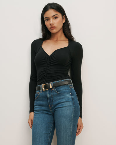 Veronica Beard Salem Ruched T-Shirt - Black