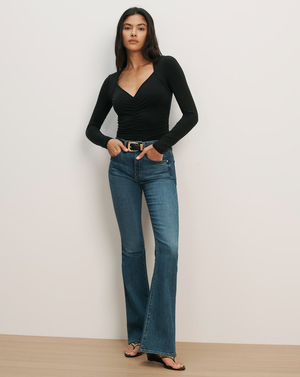 Veronica Beard Salem Ruched T-Shirt - Black