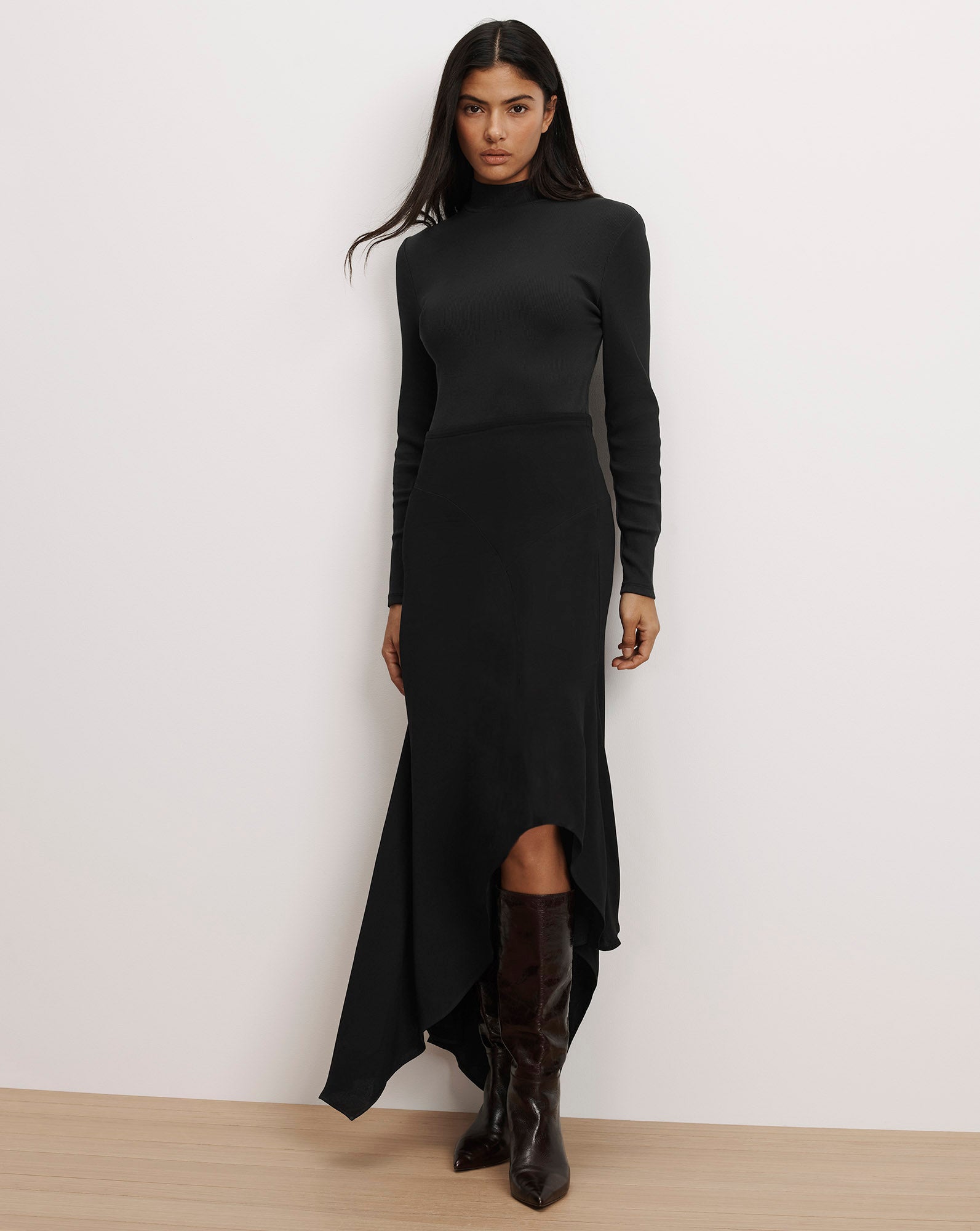 Thalissa Handkerchief Midi Dress in Black