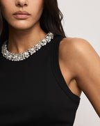 Veronica Beard Jordyn Embellished-Collar Midi Dress - Black