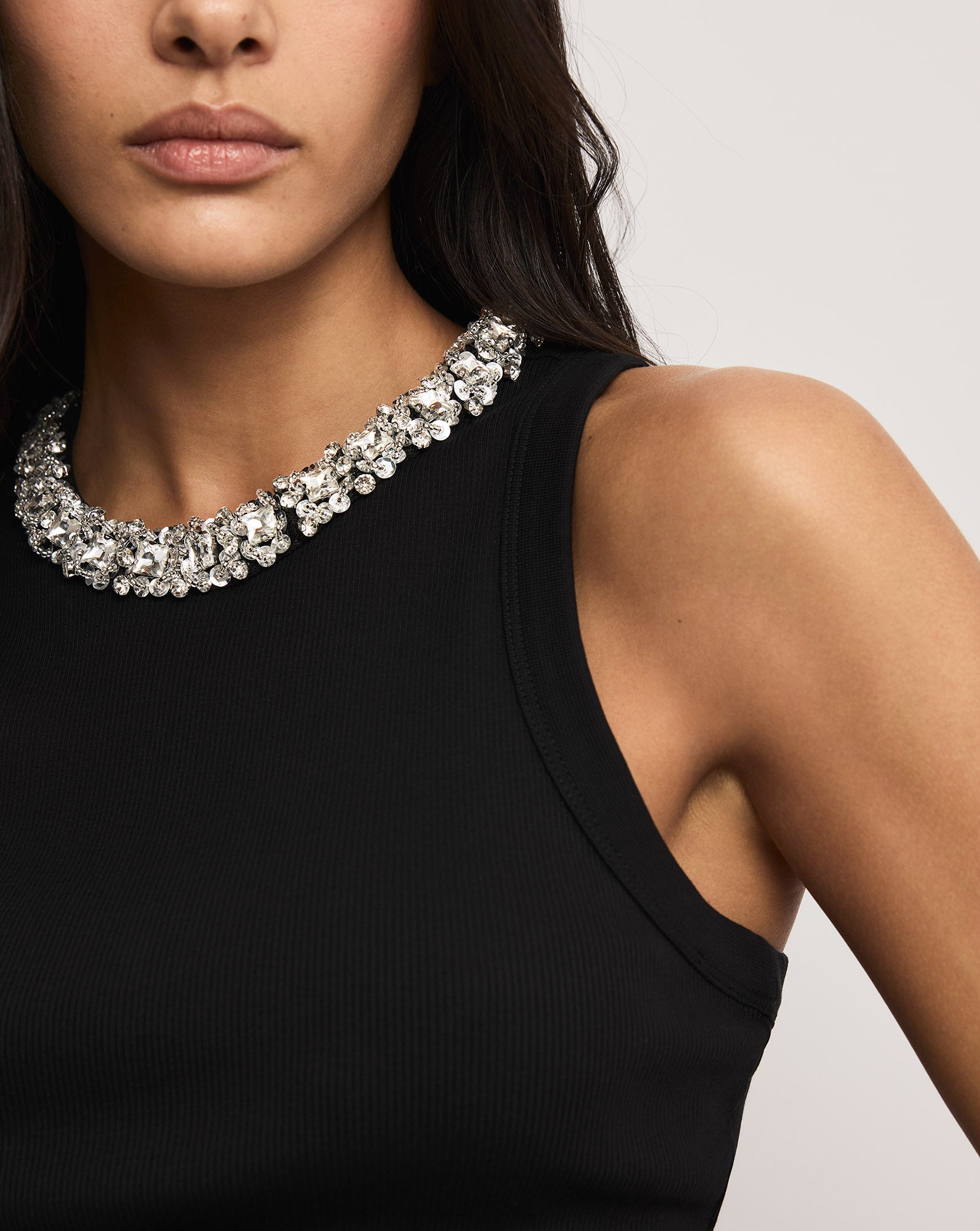Jordyn Embellished-Collar Midi Dress in Black