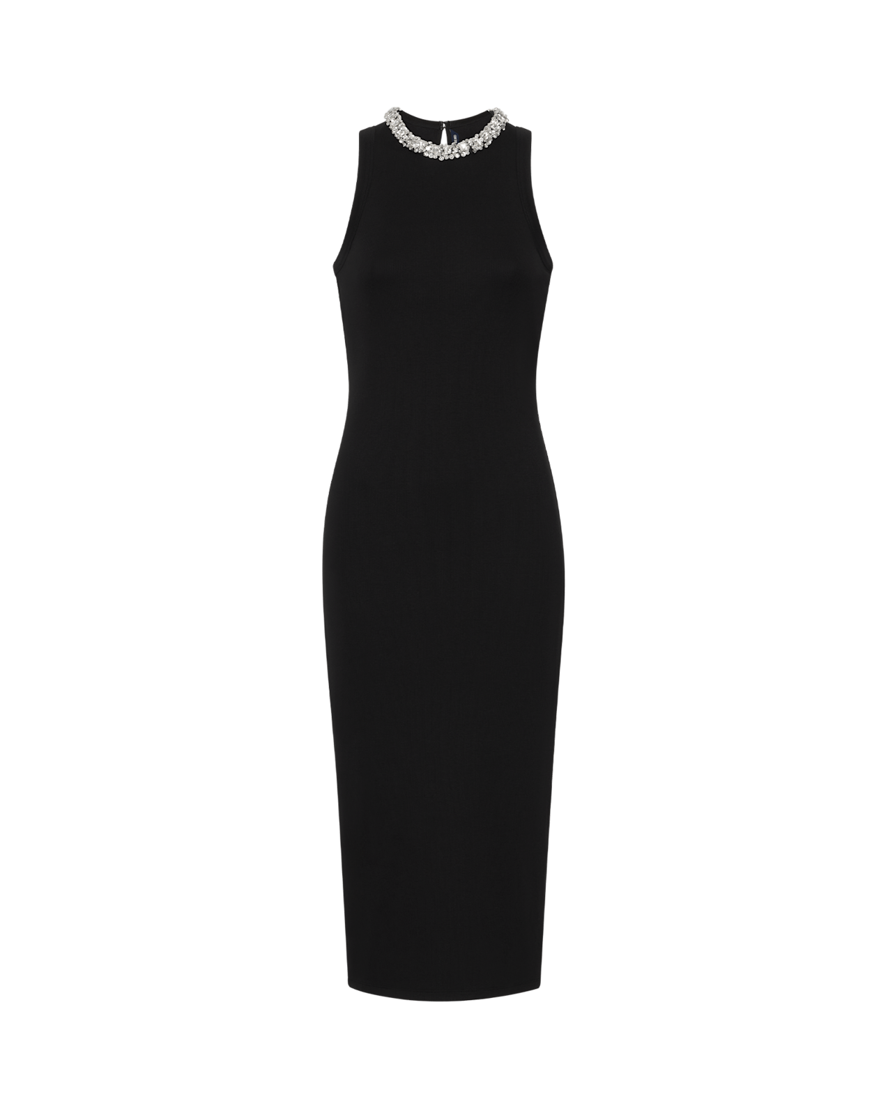 Jordyn Embellished-Collar Midi Dress in Black