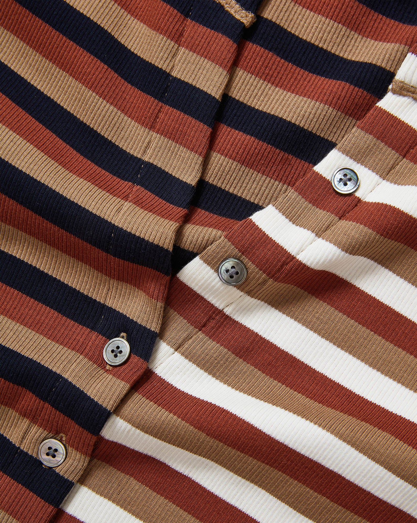Veronica Beard Dilia Striped Button-Down T-Shirt - Malt/Navy/Red Oak