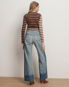 Veronica Beard Dilia Striped Button-Down T-Shirt - Malt/Navy/Red Oak