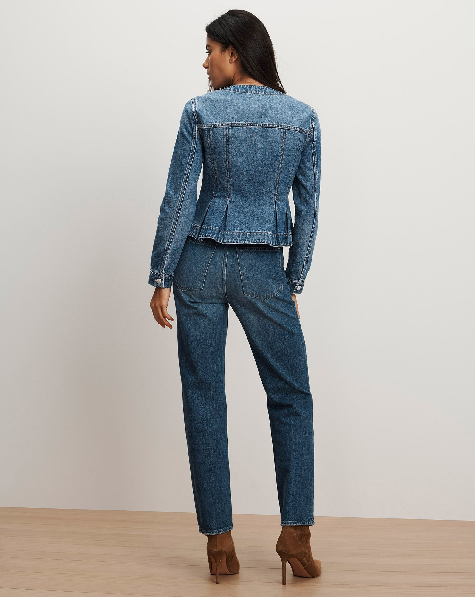 Zahara Peplum Denim Jacket in Medium Wash Time Warp | Veronica Beard