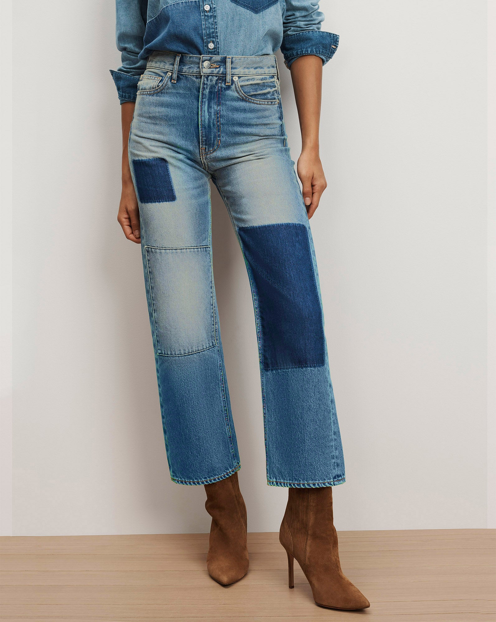 Dylan Patchwork Straight-Leg Jean in Time Lapse | Veronica Beard