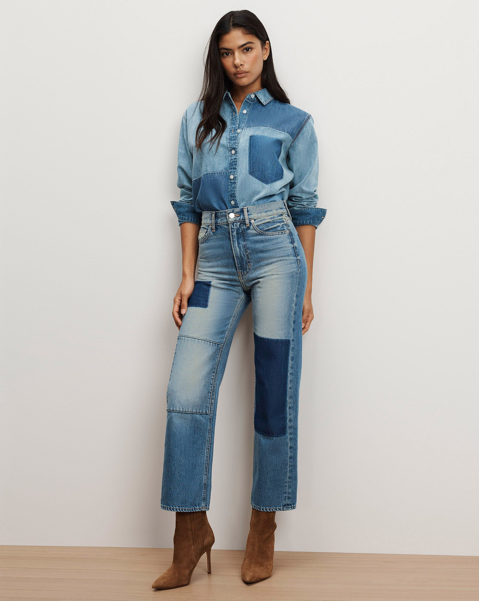 Veronica Beard Dylan Patchwork Straight-Leg Jean - Time Lapse