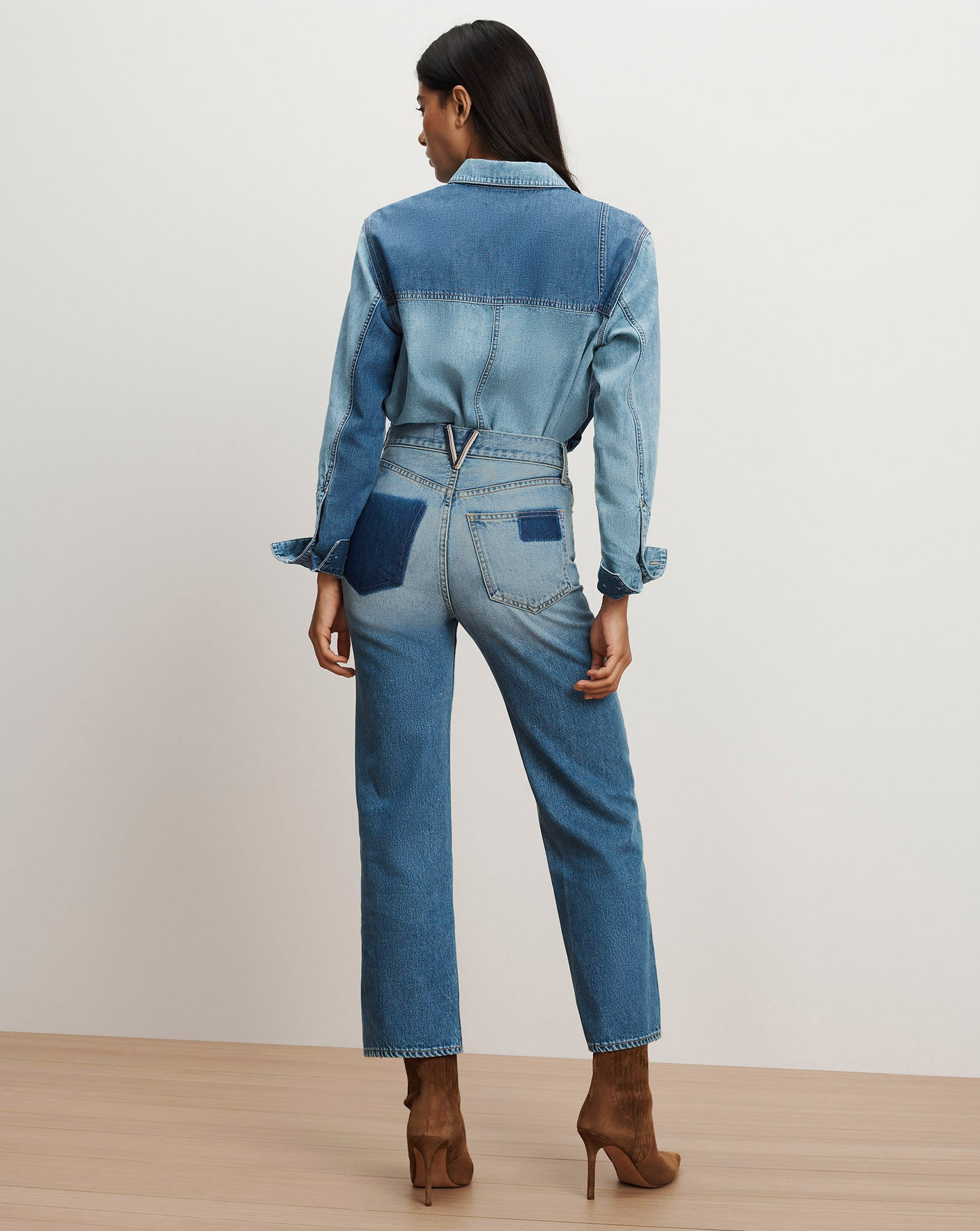 Dylan Patchwork Straight-Leg Jean in Time Lapse | Veronica Beard