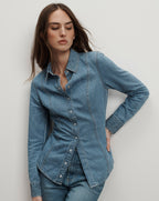 Veronica Beard Eddie Embellished Chambray Shirt - Riviera Breeze
