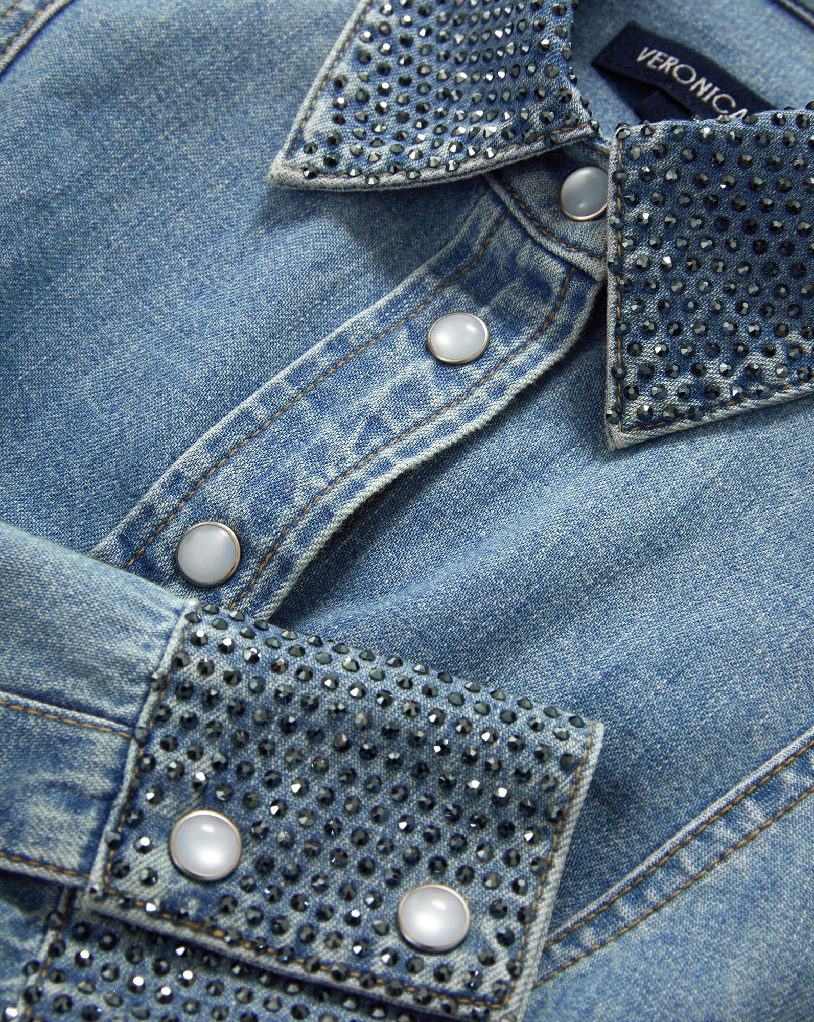 Veronica Beard Eddie Embellished Chambray Shirt - Riviera Breeze