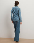 Veronica Beard Eddie Embellished Chambray Shirt - Riviera Breeze