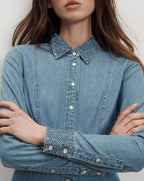 Veronica Beard Eddie Embellished Chambray Shirt - Riviera Breeze