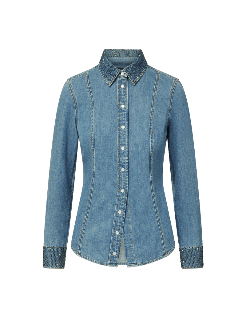 Pepper Button-Down Blouse in Khaki Cypress | Veronica Beard