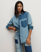 Veronica Beard Dalma Denim Button-Down Shirt - Time Travel