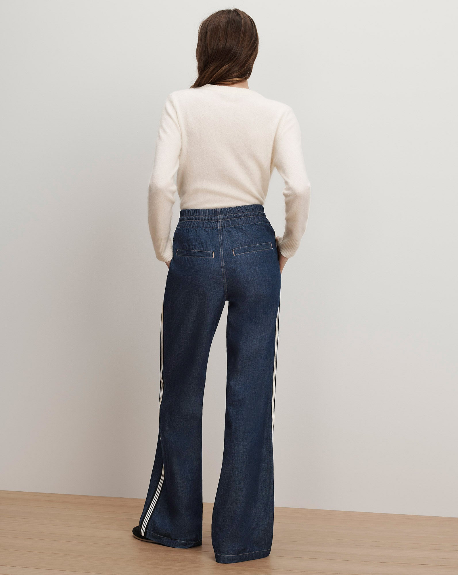 Veronica Beard Taylor Track-Stripe Wide-Leg Jean - Indigo Rinse